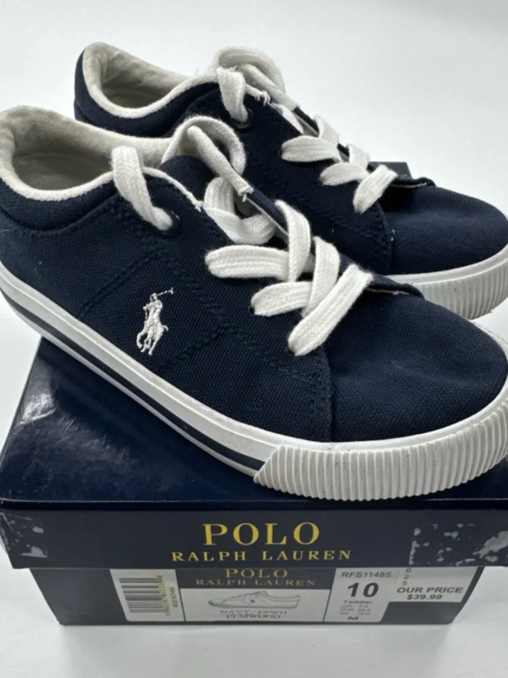 Ralph Lauren Polo Shoes Toddler Boys 10 Blue Sneakers Lace Up Canvas with Box